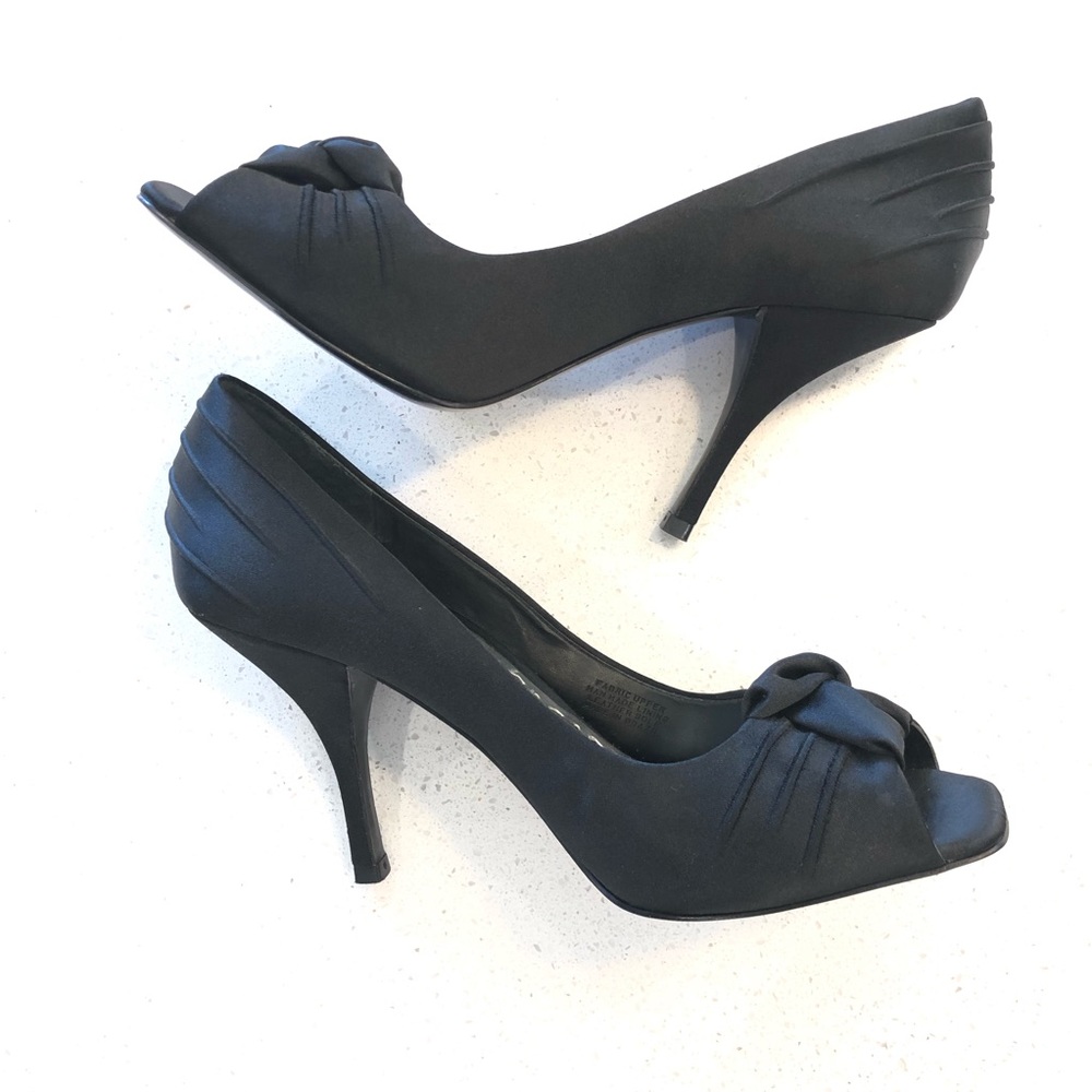 BCBGirls Black Satin Knot Peep Toe Heels